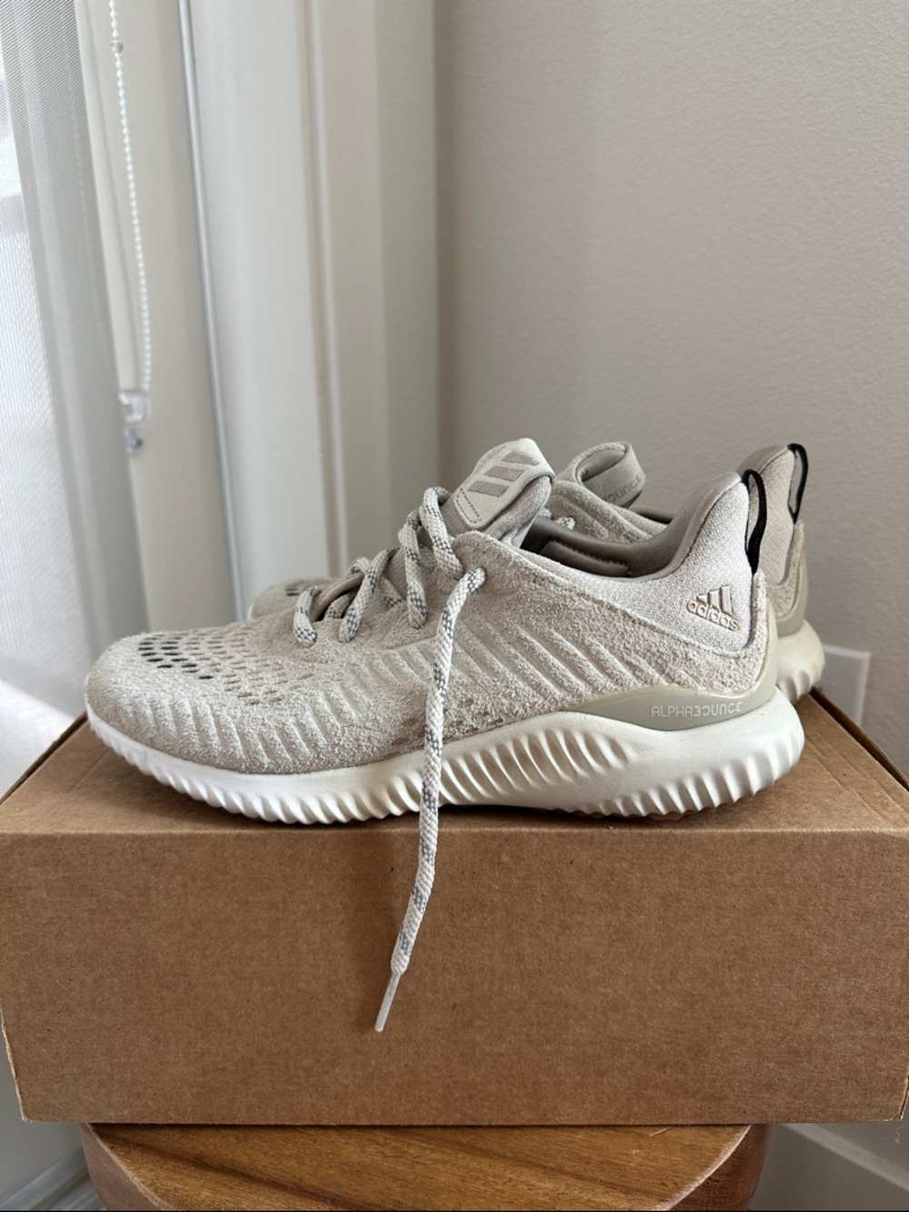 adidas Light Beige Knit Alphabounce Sneakers